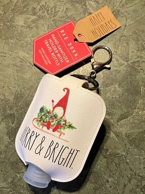 Rae Dunn Merry & Bright White Hand Sanitizer Holder Keychain